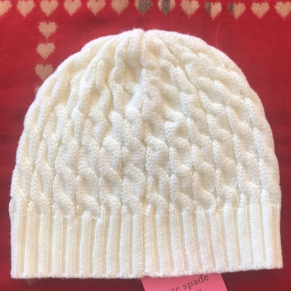 Brand New Kate Spade Cable Beanie Hat & Gloves Set Cream main image 8